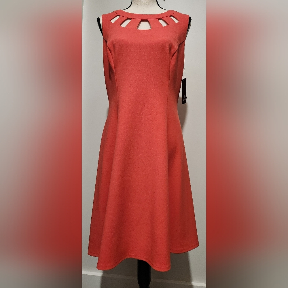 Vibrant Orange/Pink Midi A-line Dress with Cutouts for Cocktail
